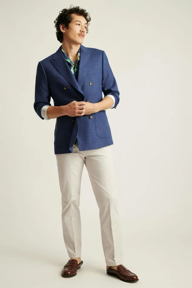 Men Blazers and Sport Coats Bonobos Jetsetter Italian Linen Double Breasted Blazer Bright Navy