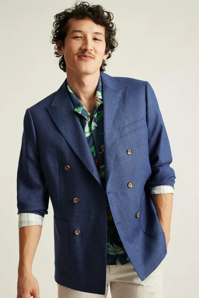 Men Blazers and Sport Coats Bonobos Jetsetter Italian Linen Double Breasted Blazer Bright Navy