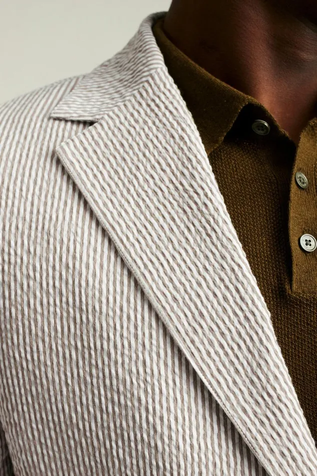 Men Blazers and Sport Coats Bonobos Jetsetter Italian Seersucker Blazer Khaki And White Stripe