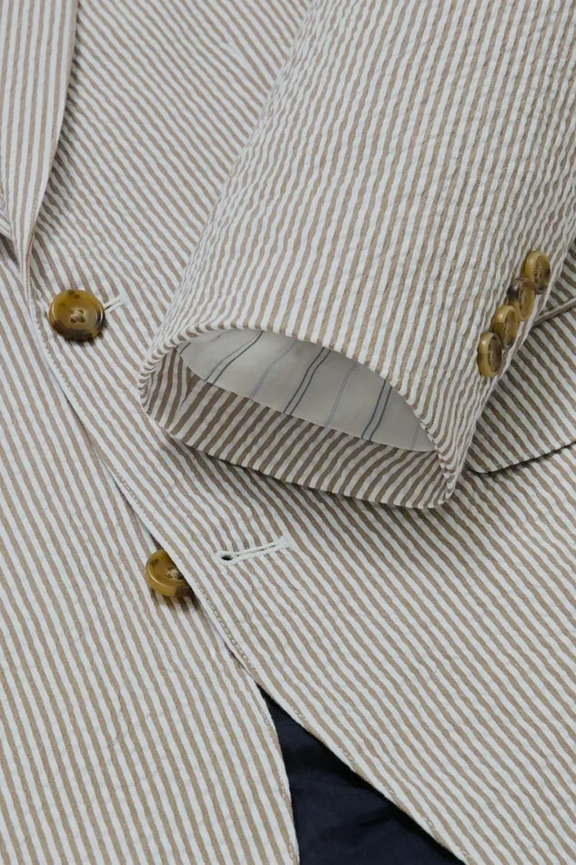 Men Blazers and Sport Coats Bonobos Jetsetter Italian Seersucker Blazer Khaki And White Stripe