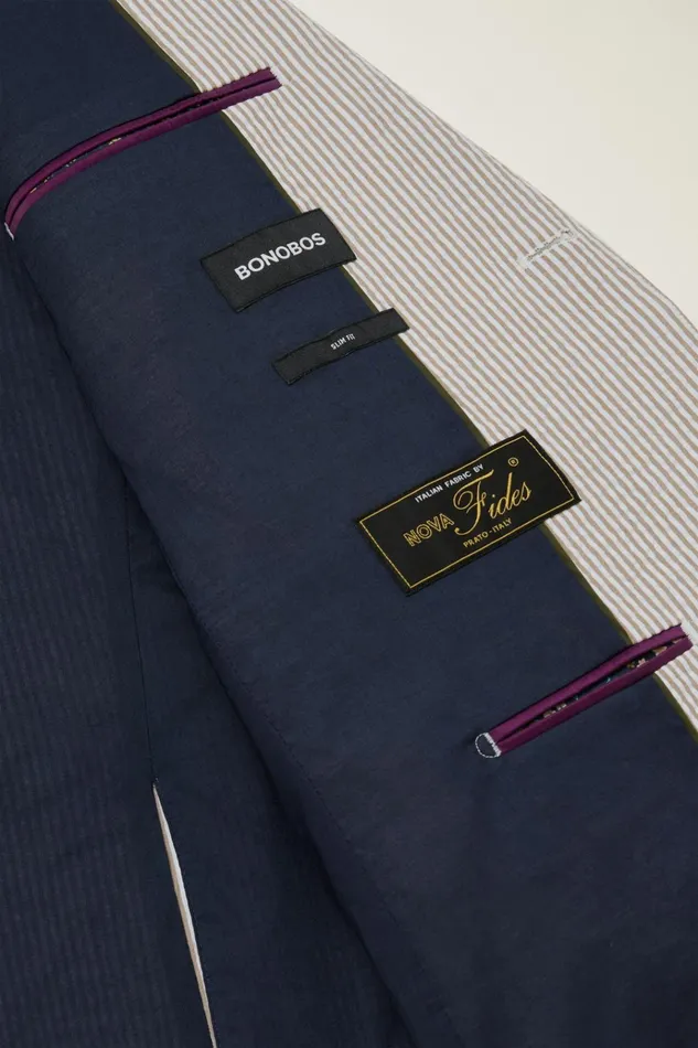 Men Blazers and Sport Coats Bonobos Jetsetter Italian Seersucker Blazer Khaki And White Stripe