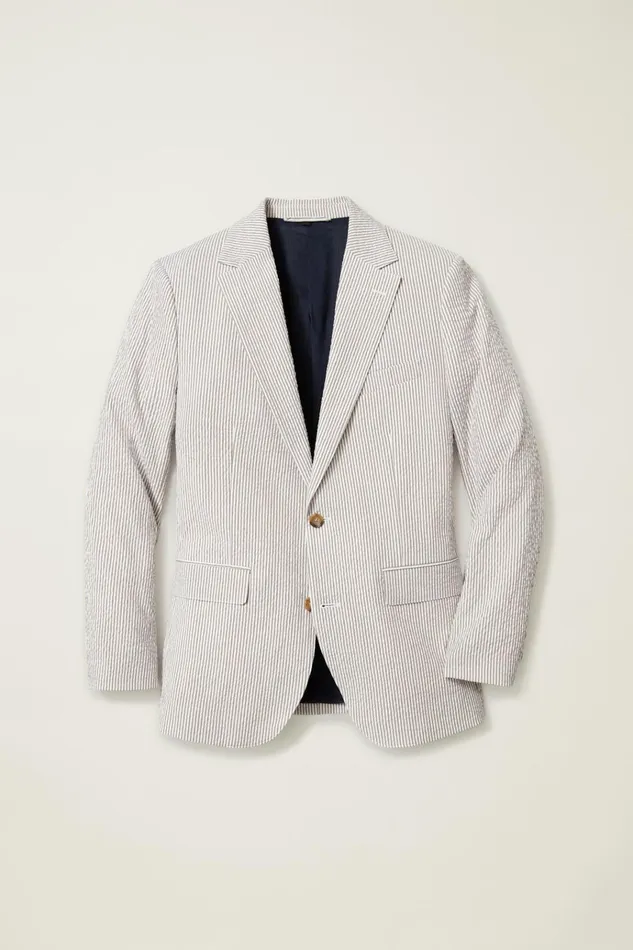 Men Blazers and Sport Coats Bonobos Jetsetter Italian Seersucker Blazer Khaki And White Stripe