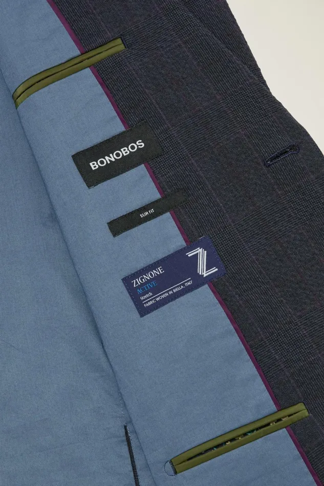 Men Blazers and Sport Coats Bonobos Jetsetter Italian Seersucker Blazer Navy Purple Glen Plaid