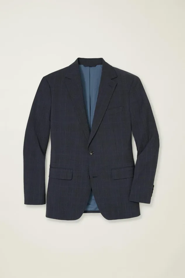 Men Blazers and Sport Coats Bonobos Jetsetter Italian Seersucker Blazer Navy Purple Glen Plaid