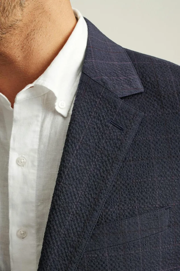 Men Blazers and Sport Coats Bonobos Jetsetter Italian Seersucker Blazer Navy Purple Glen Plaid