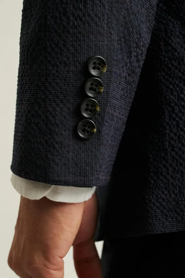 Men Blazers and Sport Coats Bonobos Jetsetter Italian Seersucker Blazer Navy Purple Glen Plaid