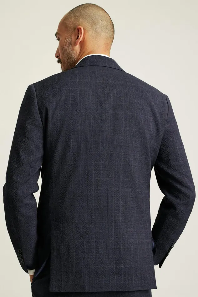 Men Blazers and Sport Coats Bonobos Jetsetter Italian Seersucker Blazer Navy Purple Glen Plaid