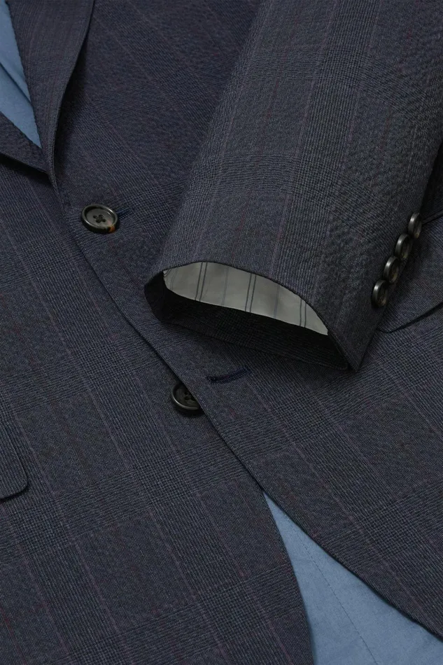 Men Blazers and Sport Coats Bonobos Jetsetter Italian Seersucker Blazer Navy Purple Glen Plaid