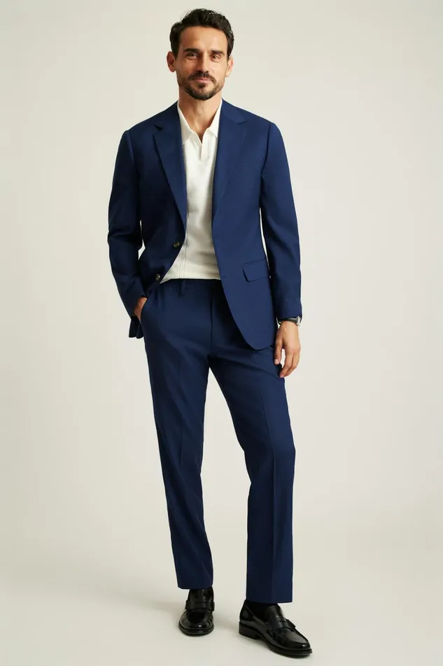 Men Blazers and Sport Coats Bonobos Jetsetter Italian Wool Blazer Bright Navy Sharkskin