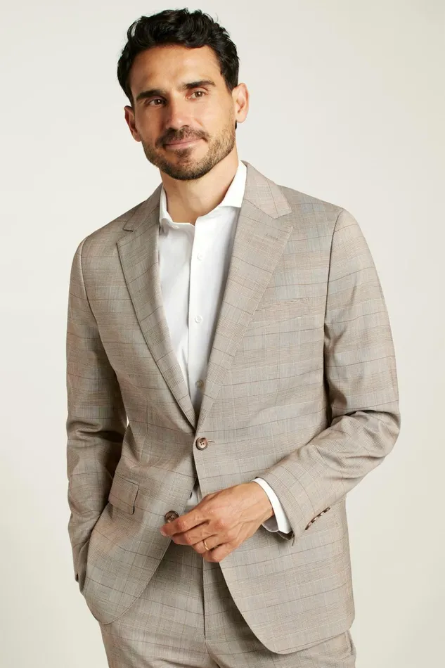 Men Blazers and Sport Coats Bonobos Jetsetter Italian Wool Blazer Tan Plaid