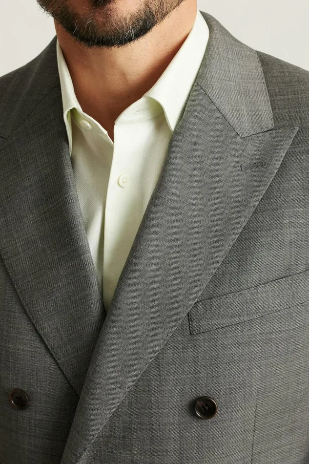 Men Blazers and Sport Coats Bonobos Jetsetter Italian Wool Double Breasted Blazer Grey Sharkskin