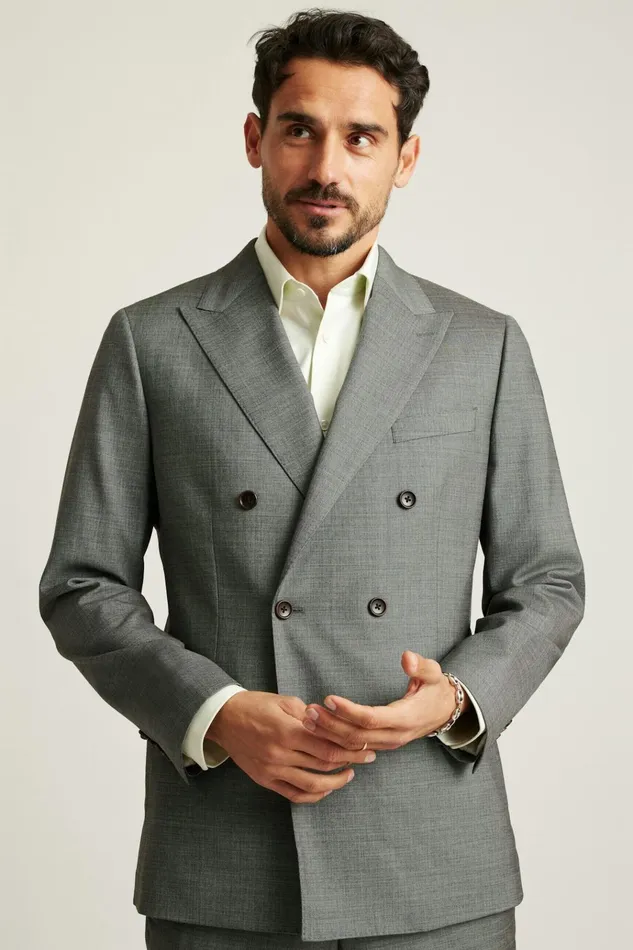 Men Blazers and Sport Coats Bonobos Jetsetter Italian Wool Double Breasted Blazer Grey Sharkskin