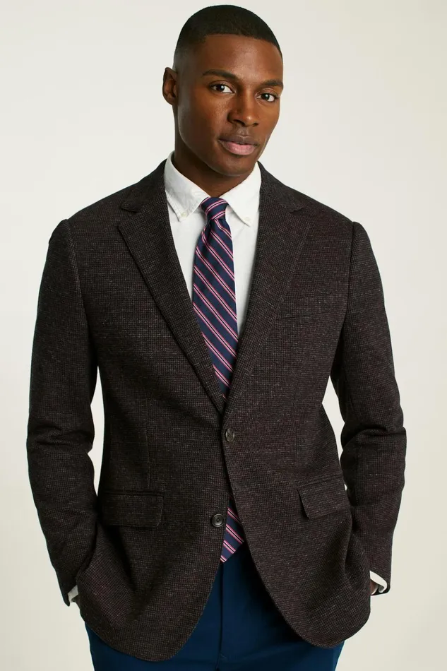 Men Blazers and Sport Coats Bonobos Jetsetter Knit Blazer Burgundy Houndstooth