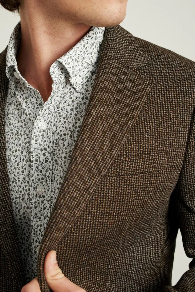 Men Blazers and Sport Coats Bonobos Jetsetter Knit Blazer Chocolate Brown Houndstooth