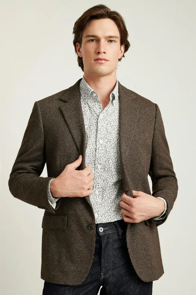 Men Blazers and Sport Coats Bonobos Jetsetter Knit Blazer Chocolate Brown Houndstooth
