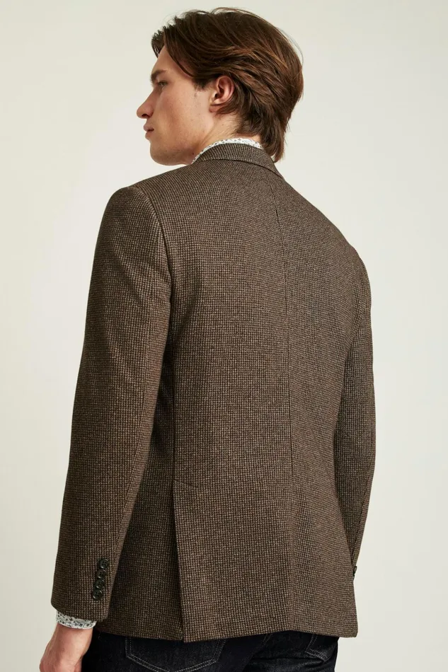 Men Blazers and Sport Coats Bonobos Jetsetter Knit Blazer Chocolate Brown Houndstooth