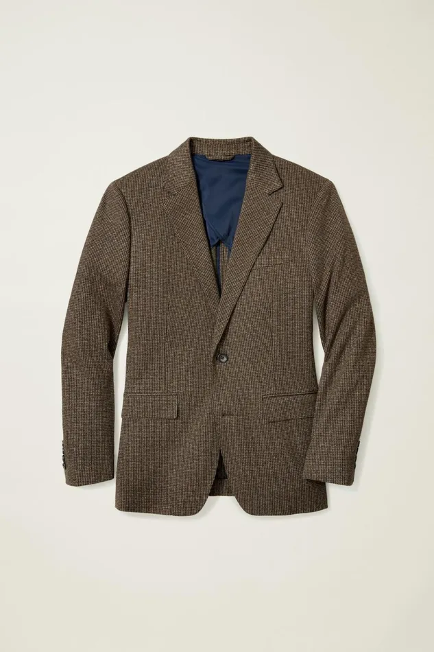 Men Blazers and Sport Coats Bonobos Jetsetter Knit Blazer Chocolate Brown Houndstooth