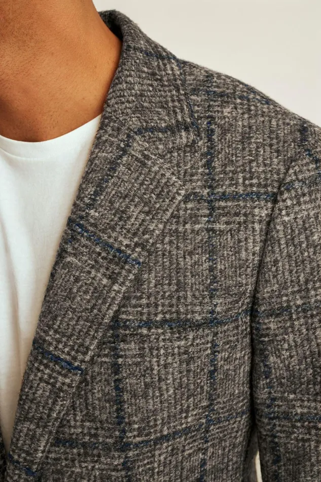 Men Blazers and Sport Coats Bonobos Jetsetter Knit Blazer Navy Brown Glen Plaid