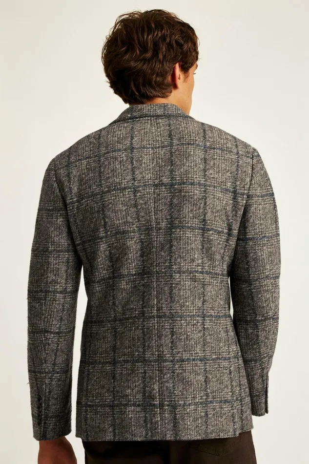 Men Blazers and Sport Coats Bonobos Jetsetter Knit Blazer Navy Brown Glen Plaid