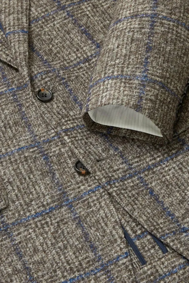 Men Blazers and Sport Coats Bonobos Jetsetter Knit Blazer Navy Brown Glen Plaid