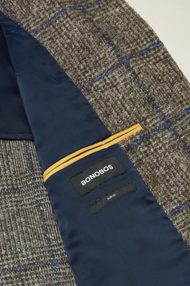 Men Blazers and Sport Coats Bonobos Jetsetter Knit Blazer Navy Brown Glen Plaid