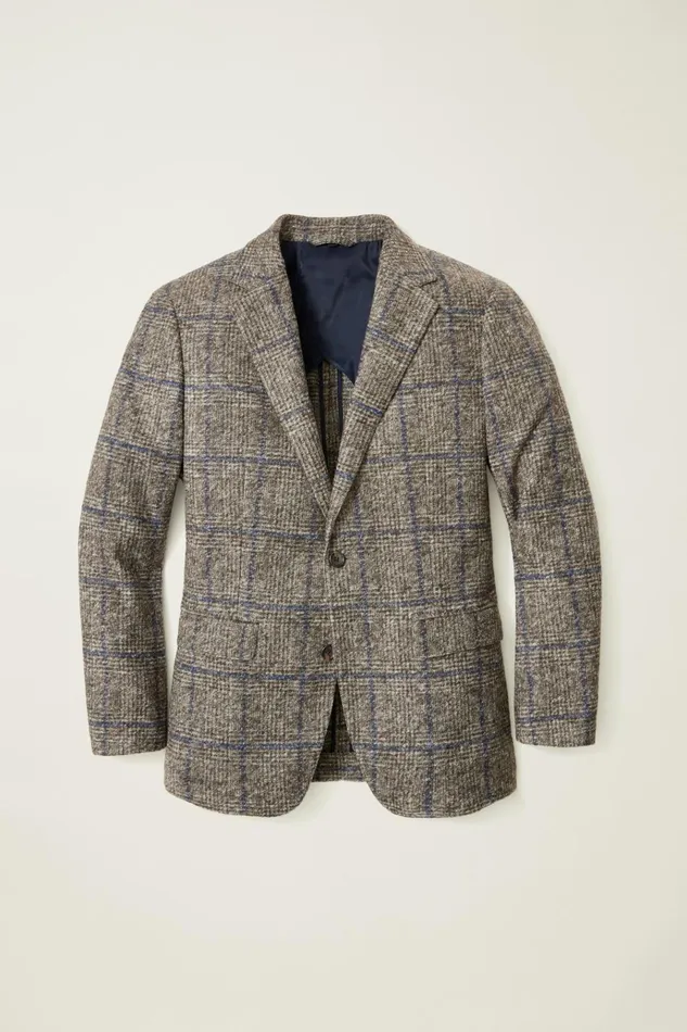 Men Blazers and Sport Coats Bonobos Jetsetter Knit Blazer Navy Brown Glen Plaid