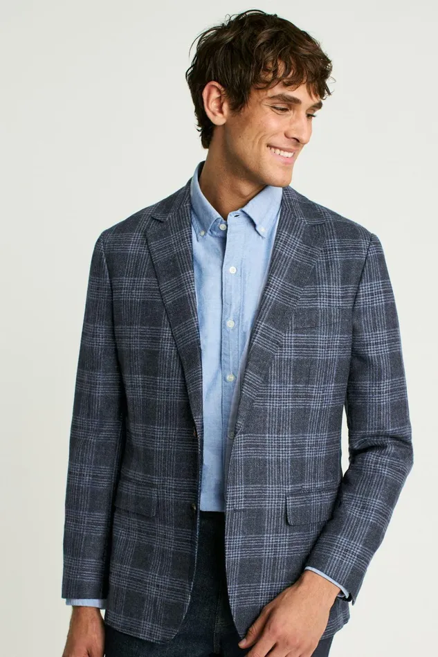 Men Blazers and Sport Coats Bonobos Jetsetter Unconstructed Blazer Navy Glen Check
