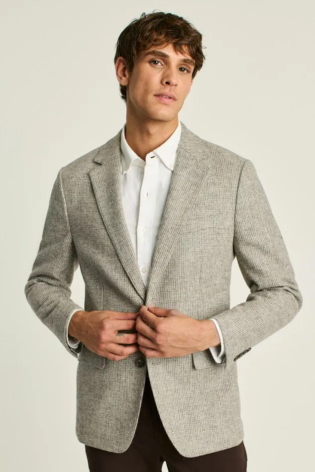 Men Blazers and Sport Coats Bonobos Jetsetter Unconstructed Blazer Oatmeal Gray Houndstooth