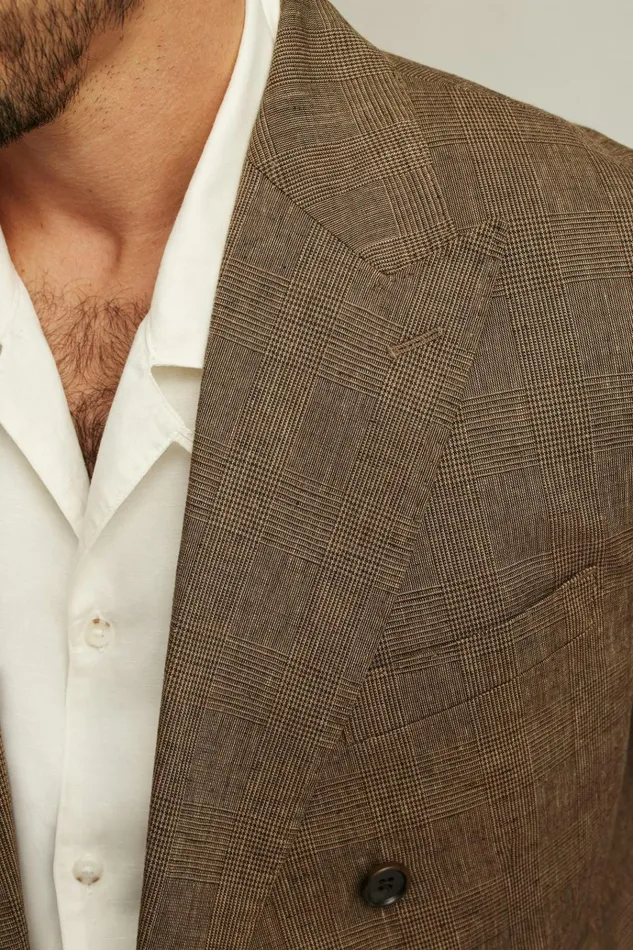 Men Blazers and Sport Coats Bonobos Jetsetter Unconstructed Double Breasted Blazer Brown Glen Check