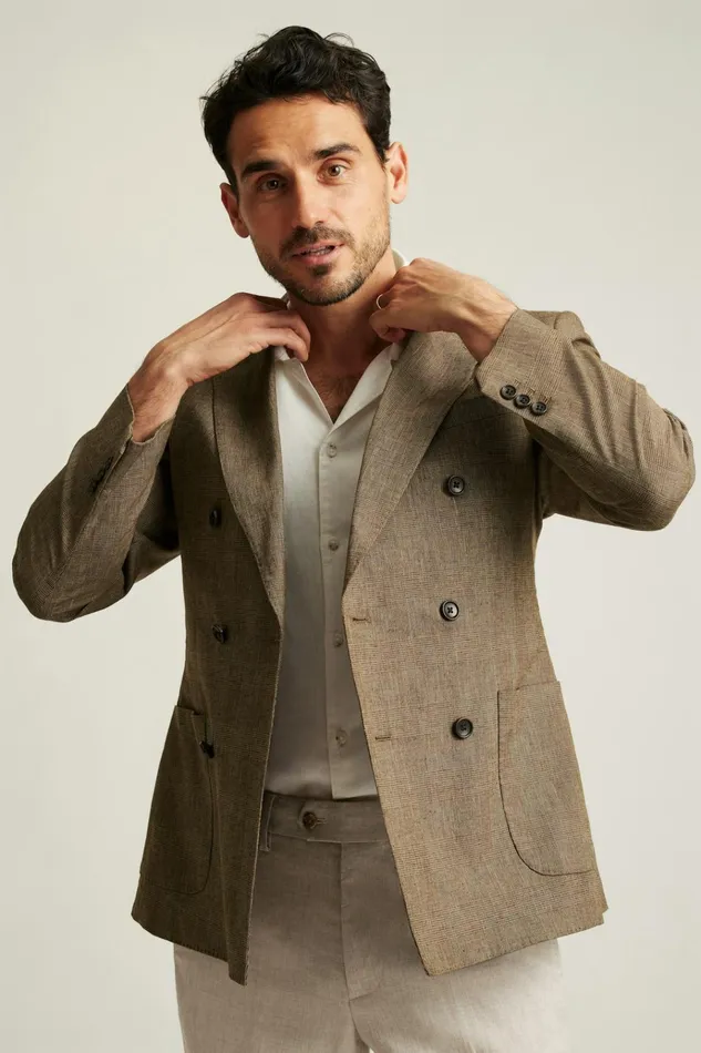 Men Blazers and Sport Coats Bonobos Jetsetter Unconstructed Double Breasted Blazer Brown Glen Check