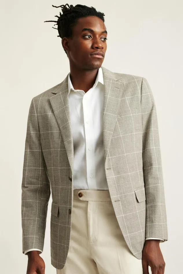 Men Blazers and Sport Coats Bonobos Jetsetter Unconstructed Italian Blazer Khaki Windowpane