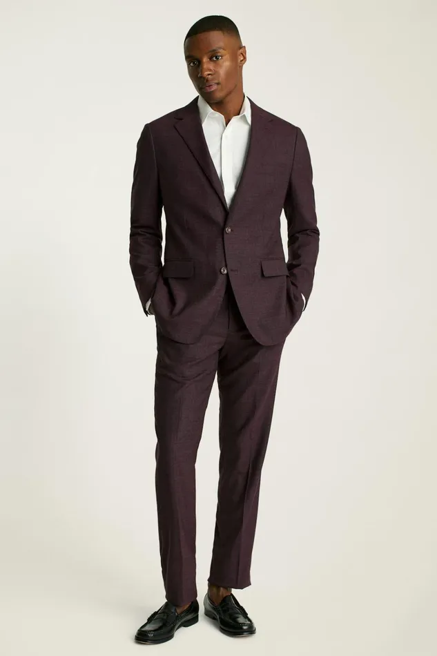 Men Blazers and Sport Coats Bonobos Jetsetter Wool Blazer Burgundy Check