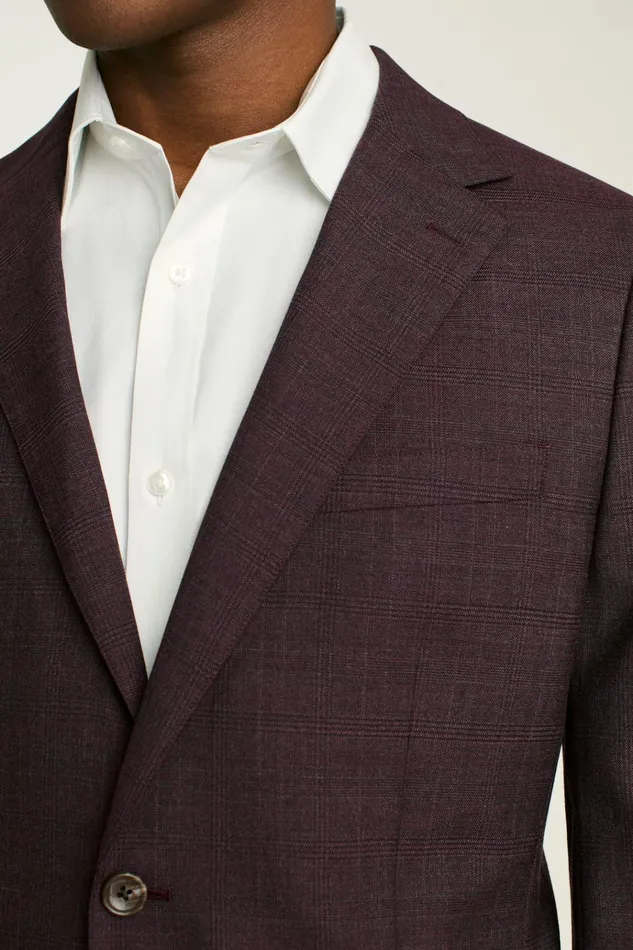 Men Blazers and Sport Coats Bonobos Jetsetter Wool Blazer Burgundy Check