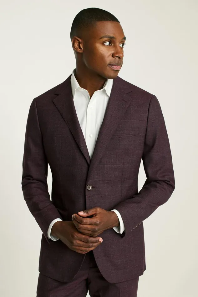 Men Blazers and Sport Coats Bonobos Jetsetter Wool Blazer Burgundy Check