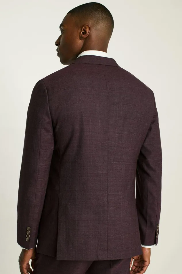 Men Blazers and Sport Coats Bonobos Jetsetter Wool Blazer Burgundy Check