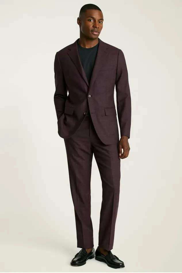 Men Blazers and Sport Coats Bonobos Jetsetter Wool Blazer Burgundy Check