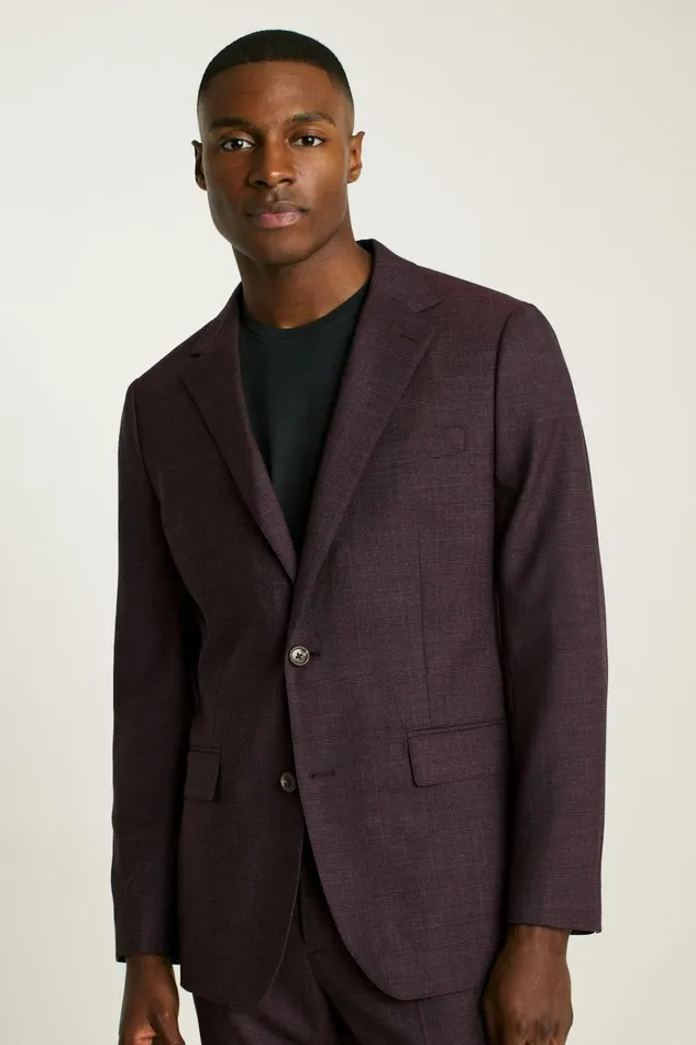 Men Blazers and Sport Coats Bonobos Jetsetter Wool Blazer Burgundy Check