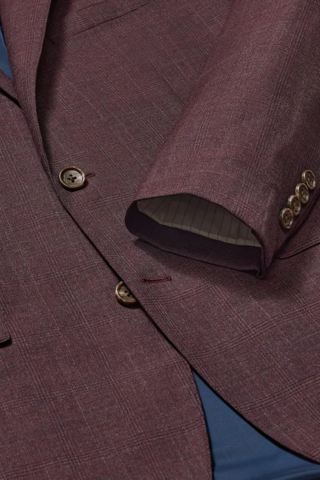 Men Blazers and Sport Coats Bonobos Jetsetter Wool Blazer Burgundy Check