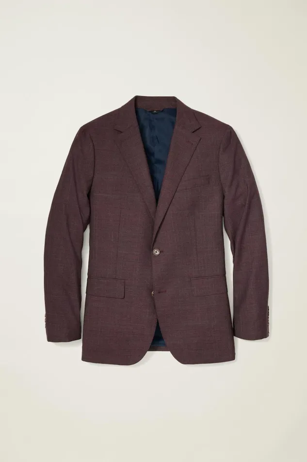Men Blazers and Sport Coats Bonobos Jetsetter Wool Blazer Burgundy Check