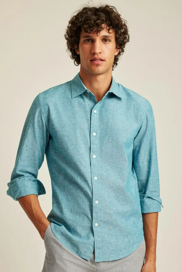 Men Business Casual Shirts Bonobos Easy Linen Shirt Blue Lagoon