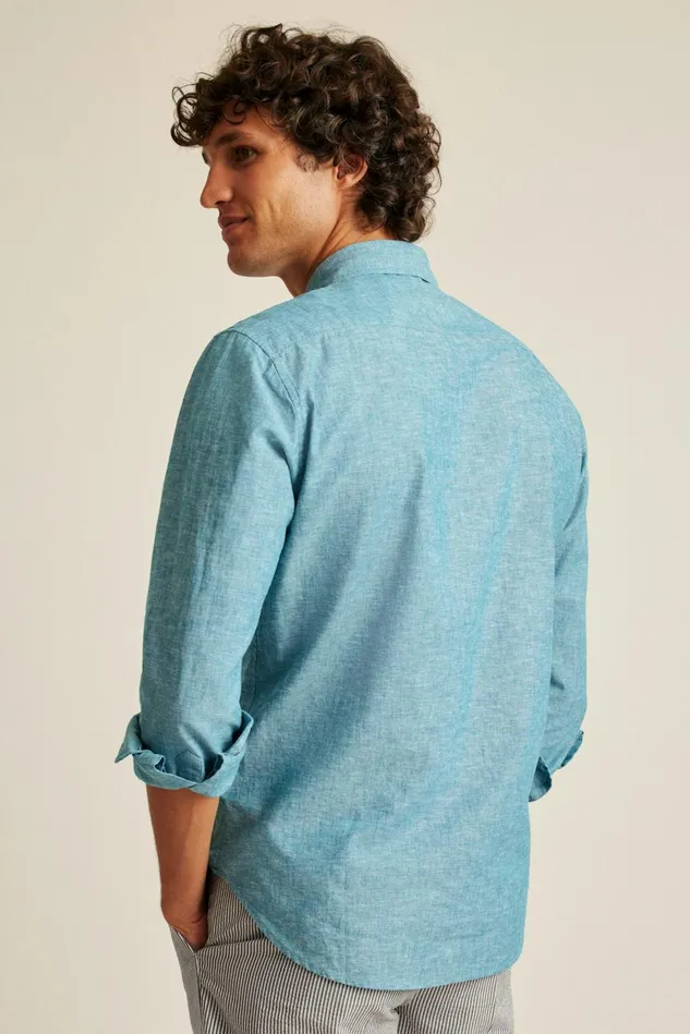 Men Business Casual Shirts Bonobos Easy Linen Shirt Blue Lagoon
