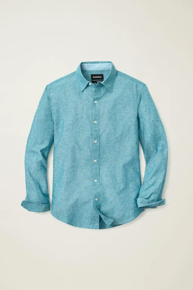 Men Business Casual Shirts Bonobos Easy Linen Shirt Blue Lagoon