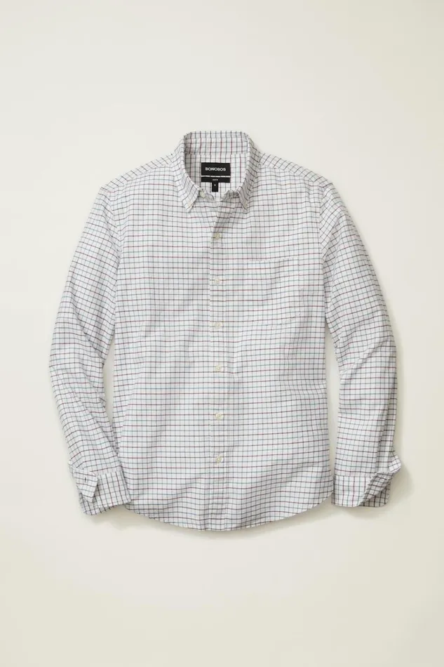 Men Business Casual Shirts Bonobos Everyday Oxford Shirt Blue Burgundy Tattersal
