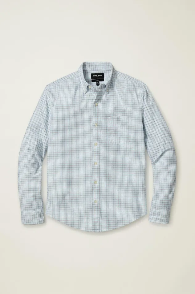 Men Business Casual Shirts Bonobos Everyday Oxford Shirt Blue Nickel Check