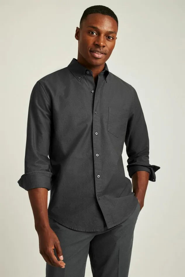 Men Business Casual Shirts Bonobos Everyday Oxford Shirt Darkest Charcoal