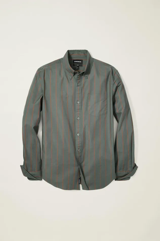Men Business Casual Shirts Bonobos Everyday Oxford Shirt Green Rust Stripe