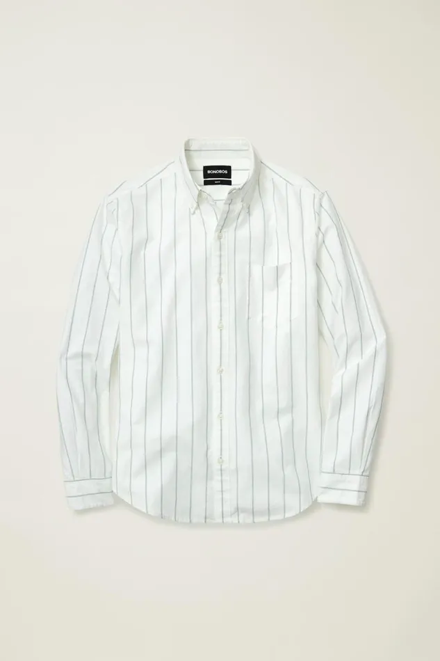 Men Business Casual Shirts Bonobos Everyday Oxford Shirt Green Vertical Stripe