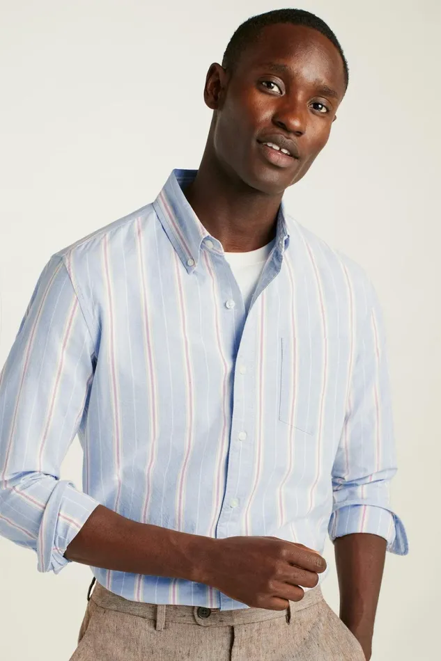 Men Business Casual Shirts Bonobos Everyday Oxford Shirt Hazy Blue Milos Stripe