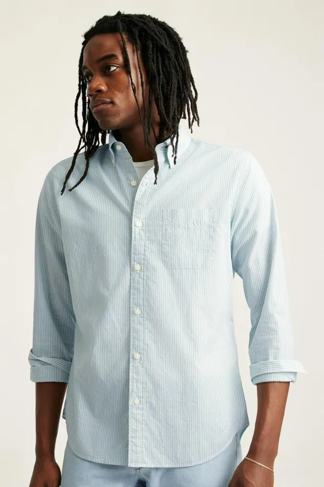 Men Business Casual Shirts Bonobos Everyday Shirt Blue Green Stripe