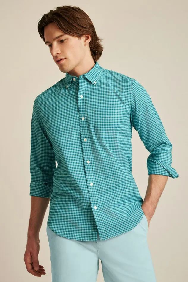 Men Business Casual Shirts Bonobos Everyday Shirt Blue Lagoon Mini Gingham